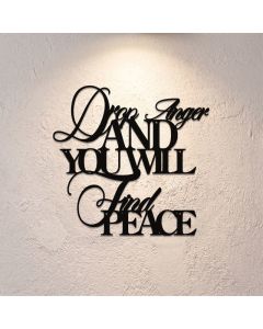 Buddha Stones Matte Black Drop Anger Find Peace Quote Iron Metal Meaningful Symbols Wall Art - Approx. 25cm x 23.8cm x 0.1cm / 9.84in x 9.37in x 0.04in