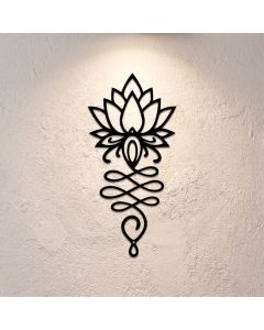 Buddha Stones Matte Black Lotus Enlightenment Iron Metal Meaningful Symbols Wall Art - Approx. 11.64cm x 25cm x 0.1cm / 4.58in x 9.84in x 0.04in