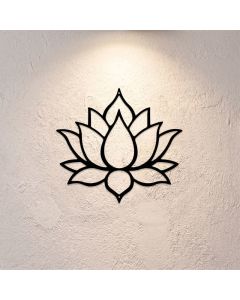 Buddha Stones Matte Black Lotus Purity Zen Iron Metal Meaningful Symbols Wall Art - Approx. 25cm x 23.0cm x 0.1cm / 9.84in x 9.06in x 0.04in