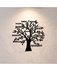 Buddha Stones Matte Black Tree of Life Mindfulness Healing Words Iron Metal Meaningful Symbols Wall Art - Approx. 25cm x 24cm x 0.1cm / 9.84in x 9.45in x 0.04in
