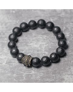 Buddha Stones Matte Frosting Black Onyx Copper Brass Protection Bracelet - Black Onyx Brass(Wrist Circumference: 17-17.6cm)