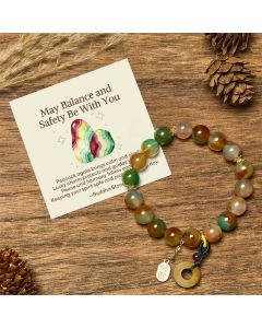 Buddha Stones "May Balance and Safety Be With You"Peacock Agate Bracelet Includes Gift Message Card - Peacock Agate(Wrist Circumference: 15-17cm) / Deluxe Gift Bag (+$9.59)