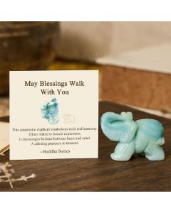 Buddha Stones ''May Blessings Walk With You'' Natural Small Elephant Amazonite Amethyst Jade Black Obsidian Stone Decoration Includes Gift Message Card - White Goldstone 5*3.9*2.5cm / Deluxe Gift Bag (+$9.59)