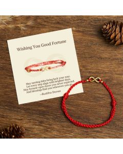 Buddha Stones "May Endless Luck Find You" Infinity Charm Brass Red String Bracelet Includes Gift Message Card - Red String(Wrist Circumference: 14-18cm) / Deluxe Gift Bag (+$9.59)