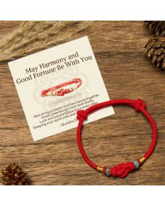 Buddha Stones "May Harmony and Good Fortune Be With You" Bracelet Includes Gift Message Card - Red String&Jade(Wrist Circumference 14-22cm) / Deluxe Gift Bag (+$9.59)
