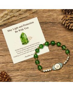 Buddha Stones "May Light and Protection Be With You" Peridot Bracelet Includes Gift Message Card - Peridot(Wrist Circumference: 15-16cm) / Deluxe Gift Bag (+$9.59)