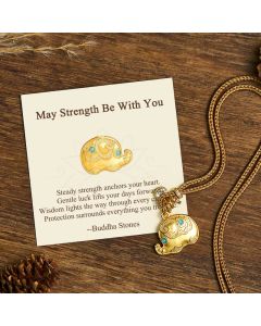 Buddha Stones "May Strength Be With You" 24k Gold Plated Brass Elephant Necklace Includes Gift Message Card - Elephant / Deluxe Gift Bag (+$9.59)