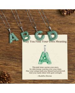 Buddha Stones "May You Find Your Own Meaning" Natural A-Z Letter Jade 925 Sterling Silver Chain Necklace Includes Gift Message Card - V / Titanium Steel Chain&Silver Chain(One Pendant) / Standard Gift Box