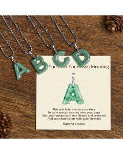 Buddha Stones "May You Find Your Own Meaning" Natural A-Z Letter Jade Titanium Steel Chain Necklace Includes Gift Message Card - Z / Titanium Steel Chain(One Pendant) / Deluxe Gift Bag (+$9.59)
