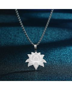 Buddha Stones Meditation Lotus Titanium Steel Chain Protection and Purity Necklace - Steel