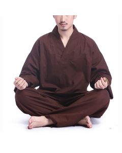 Buddha Stones Meditation Prayer V-neck Design Cotton Linen Spiritual Zen Practice Yoga Clothing Men's Set - Gray / US/UK/AU42，EU52 (2XL)