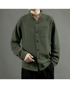 Buddha Stones Men's Long Sleeve Shirt With Pocket Stand Collar Comfort Shirt - Black / US/UK/AU46，EU56 (5XL)