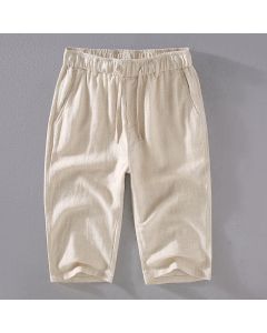Buddha Stones Men's Solid Color Ramie Linen Drawstring Cropped Pants With Pockets - DarkSeaGreen / US/UK/AU34，EU44 (M)