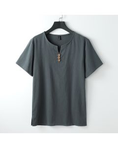 Buddha Stones Men's T-Shirt Solid Color Top Short Sleeve Three-button V Collar Soft Shirt - MidnightBlue / US/UK/AU54，EU64 (9XL)