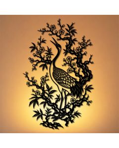 Buddha Stones Metal Crane And Plum Blossom Zen Iron Meaningful Symbols Wall Art - Approx. 16.00cm x 25cm x 0.1cm / 6.30in x 9.84in x 0.04in