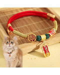 Buddha Stones Metal Pendant Red String Peace Joy Blessing Protection Adjustable Cats Small Dogs Pet Collar - Blue Rope / 30-40cm