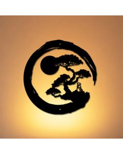 Buddha Stones Metal Zen Circle Pine Enlightenment Bonsai Iron Meaningful Symbols Wall Art - Approx. 25cm x 25cm x 0.1cm / 9.84in x 9.84in x 0.04in