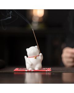 Buddha Stones Mini Cute Cat Ceramic Healing Incense Burner Desk Decoration - Cat 5*4.7*6.8cm