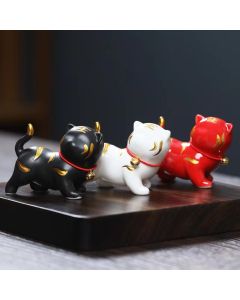Buddha Stones Mini Cute Tiger Tea Pet Ceramic Home Desk Figurine Decoration - Red Tiger About 6.8*5.1*3cm