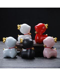 Buddha Stones Mini Deer Tea Pet Ceramic Home Desk Figurine Decoration - Red Deer 4*2.7*5.3cm