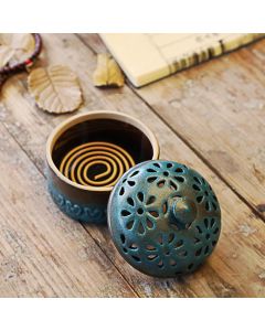 Buddha Stones Mini Hollow Spiritual Meditation Ceramic Small Incense Burner Decoration - 8.5*8.5cm
