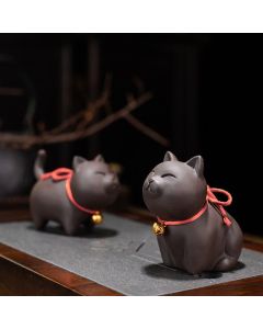Buddha Stones Mini Lovely Cat Tea Pet Purple Clay Figurine Desk Decoration - Cat Sitting 8*4.5*7.5cm