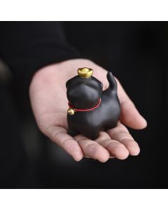 Buddha Stones Mini Lucky Cat Ingot Tea Pet Ceramic Home Desk Figurine Decoration - Lucky Cat Green 5.5*3.2*6cm
