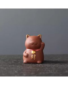 Buddha Stones Mini Lucky Cat Wealth Tea Pet Purple Clay Figurine Decoration - Black 4*3.8*5.5cm