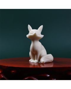 Buddha Stones Mini Nine Tailed Fox Ivory Fruit Protection Home Decoration - Ivory Fruit Sitting Fox 5.2*5*8.2cm