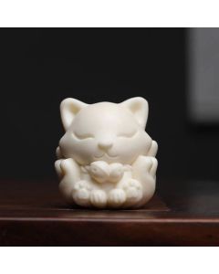 Buddha Stones Mini Nine Tailed Fox Ivory Fruit Sandalwood Green Sandalwood Blessing Decoration - Sandalwood(Protection♥Calm)