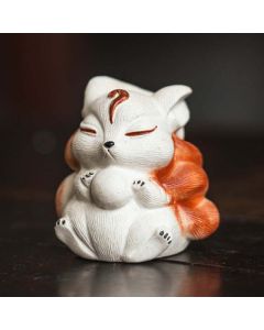 Buddha Stones Mini Nine Tailed Fox Purple Clay Luck Desk Decoration - 4.7*4.3*4.8cm