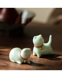 Buddha Stones Mini Small Cute Cat Tea Pet Ceramic Home Desk Figurine Decoration - Sitting Cat 5*3*3cm / Red