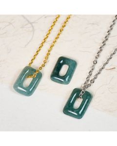 Buddha Stones Mini Square Green Jade Abundance Necklace Pendant - Mini Square-Natural Jade (Color May Vary) / Silver