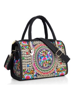 Buddha Stones Money Tree Peony Camellia Double-Sided Embroidery Canvas Shopping Purse Handbag Crossbody Bag - Double Blue White Peony