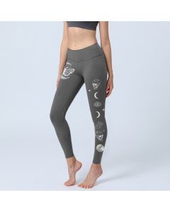 Buddha Stones Moon Moth Skull Design Gym Leggings Women's Yoga Pants - Grey / US18，UK/AU22，EU50 (4XL)