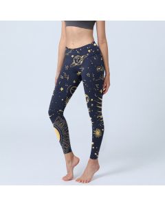 Buddha Stones Moon Star Universepattern Print Gym Leggings Women's Yoga Pants - Black / US18，UK/AU22，EU50 (4XL)