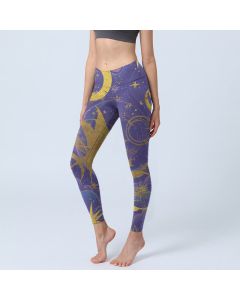 Buddha Stones Moon Sun Stars Print Gym Leggings Women's Yoga Pants - DarkViolet / US18，UK/AU22，EU50 (4XL)
