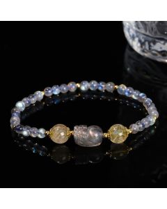 Buddha Stones Moonstone Strawberry Quartz Tourmaline PiXiu Healing Bracelet - Tourmaline(Wrist Circumference 14-16cm)
