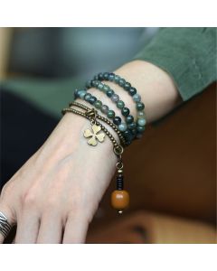 Buddha Stones Moss Agate Copper Lucky Multilayer Bracelet - 18cm
