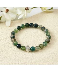 Buddha Stones Moss Agate Copper Turtle Calm Bracelet - 8mm Moss Agate(Wrist Circumference: 5.9–6.3 in / 15-16cm)