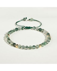 Buddha Stones Moss Agate Lucky Balance Bracelet - Moss Agate&Golden Beads(Wrist Circumference 14-19cm)