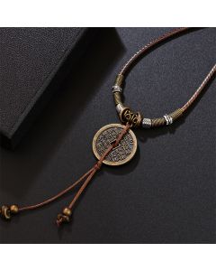 Buddha Stones Mountain Ghosts Spend Money Bagua Alloy Copper Coin Harmony Necklace Pendant - Black Rope