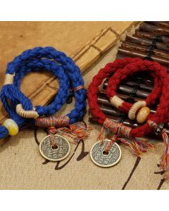 Buddha Stones Mountain Ghosts Spend Money Ward Off Evil Spirits Handmade Bracelet - Mountain Ghosts Spend Money Blue Rope