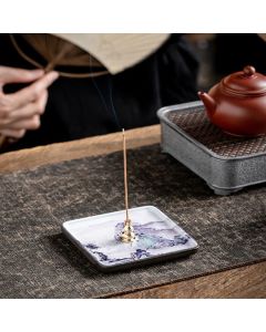 Buddha Stones Mountain Lake Flower Leaf Healing Ceramic Plate Tray Stick Incense Burner Decoration - Rose 10.2*10.2*1.2cm