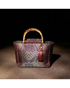 Buddha Stones Mountain Seawater Wave Pattern Bamboo Handle Bead Tassel Hangbags - DarkMagenta Mountain Seawater Wave 23*20*10cm