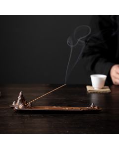 Buddha Stones Mountains Boat Design Spiritual Healing Ceramic Stick Incense Burner Decoration - 40 Sticks Incense