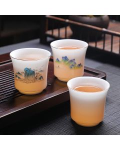 Buddha Stones Mountains Rivers Tree Ceramic Teacup Kung Fu Tea Cup 120ml - Blue Mountains Rivers 6.8cm*6.5cm*120ml