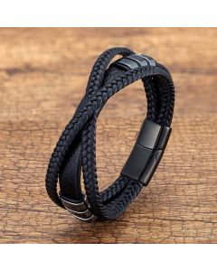 Buddha Stones Multi-layered Cross-woven Design Leather Titanium Steel Balance Bracelet - Gold / 18-22cm