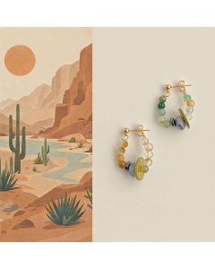 Buddha Stones Multicolor Agate Blue Spot Jasper Shell Geometric Beaded Peace Earrings - Agate(Copper Posts)