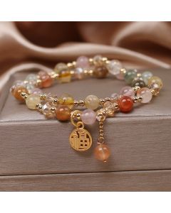 Buddha Stones Multicolored Rutilated Quartz Fu Character Auspiciousness Bracelet - Rutilated Quartz(Auspiciousness♥Courage)